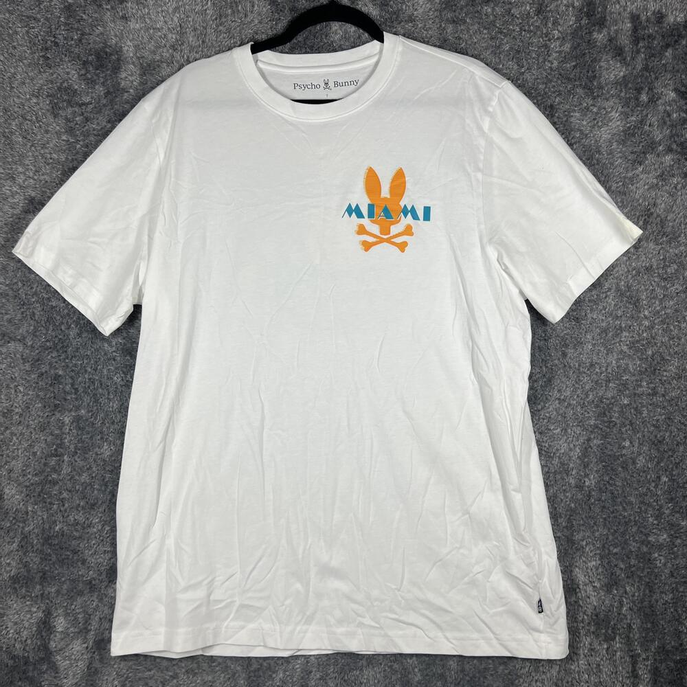 Psycho Bunny Shirt Mens 7 White Miami Graphic Crew Neck Pima Cotton Tagless